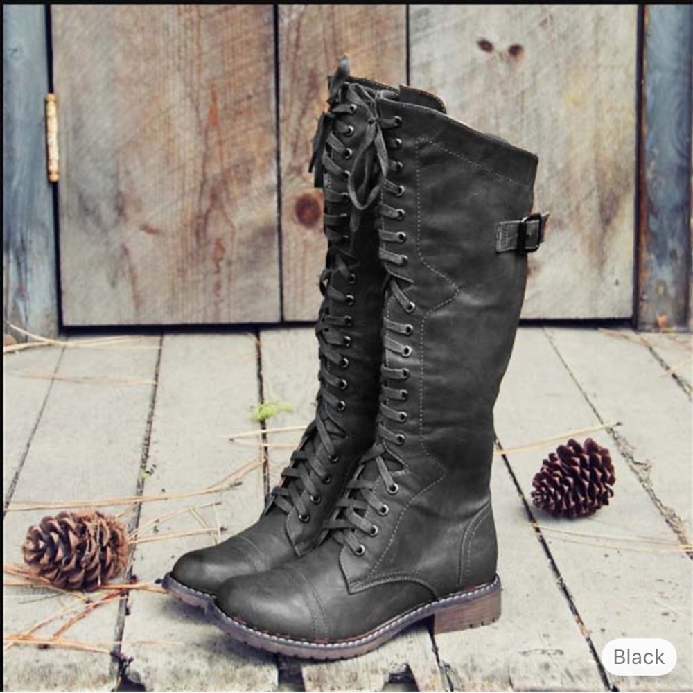 Women's Black Lace-Up Boots
